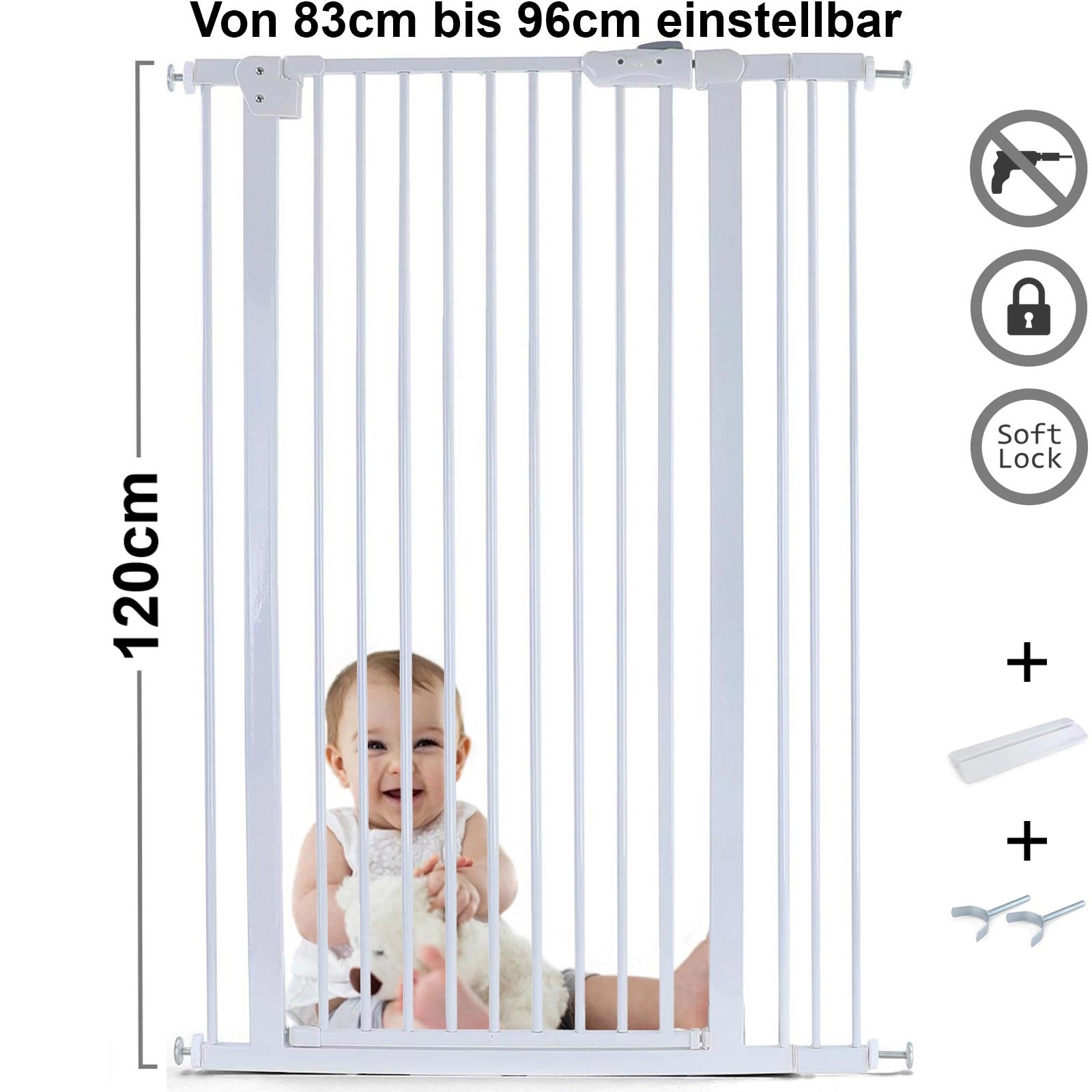 Traphek 83-96cm - metaal - wit - 120cm hoog