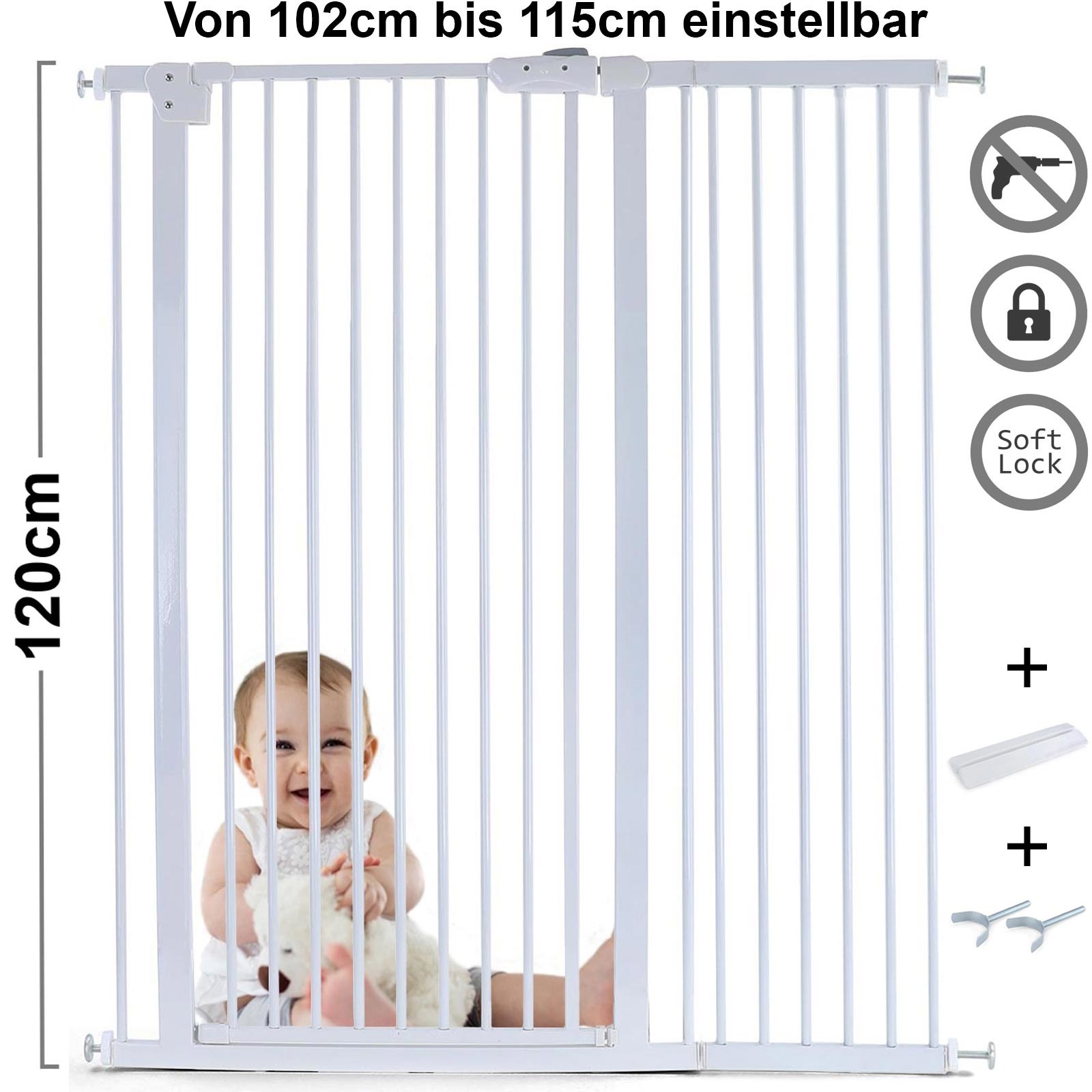 Traphek 102-115cm - metaal - wit - 120cm hoog