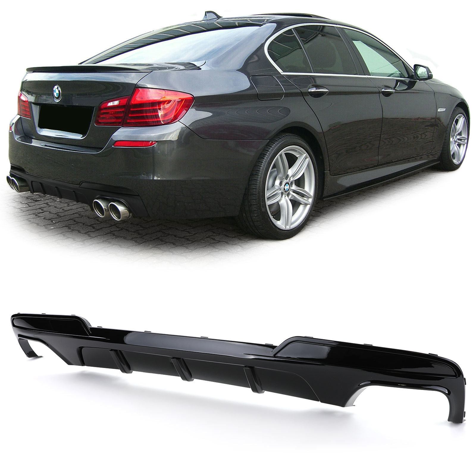 Achterdiffusor - BMW 5 Serie F10 F11 550i M550d - Zwarte Glans - Sportief Prestatie Uiterlijk