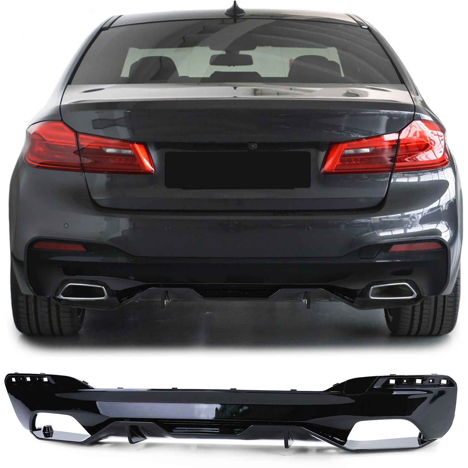 Achterdiffusor - BMW 5 Serie G30 G31 - Glans Zwart - 100% passend