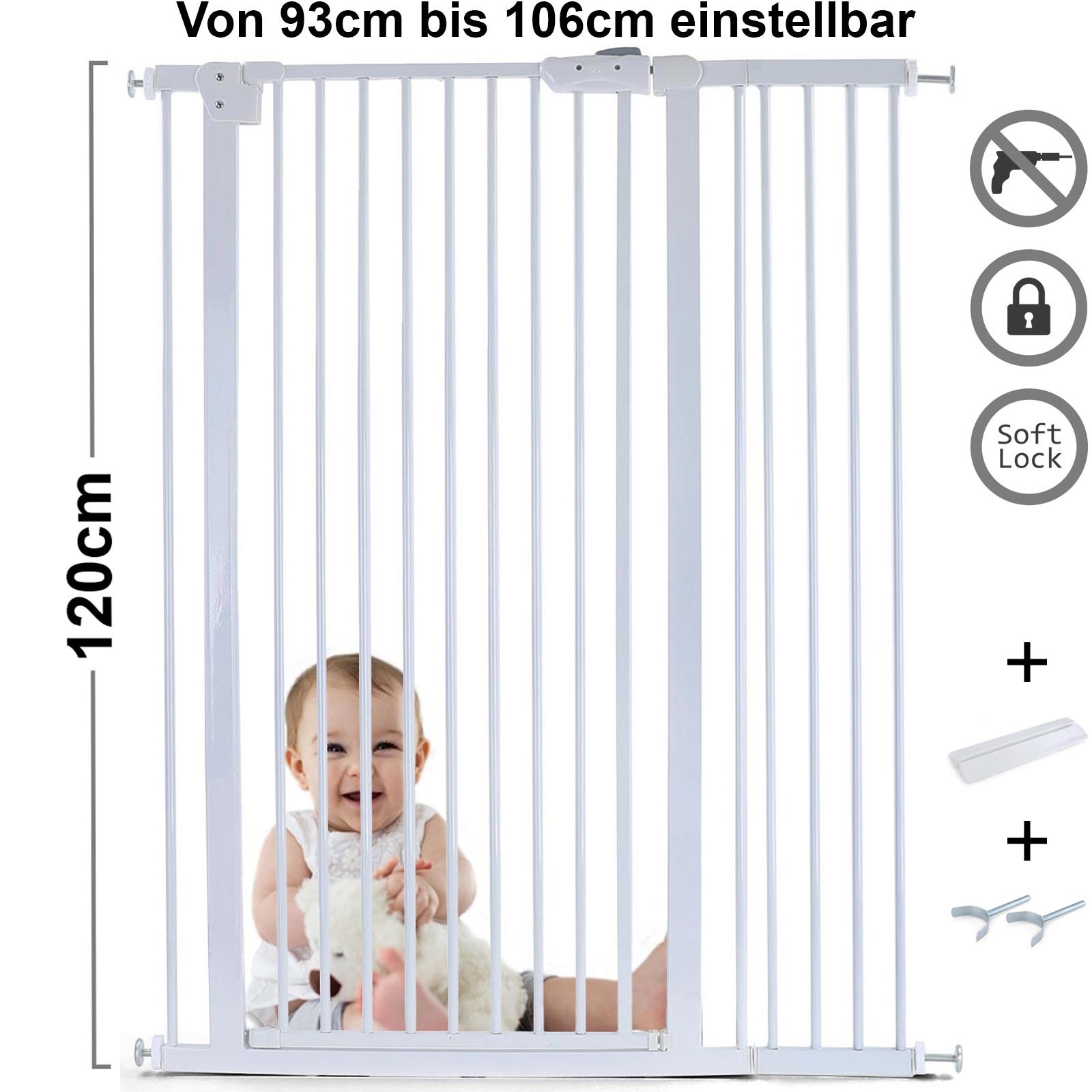 Traphek 93-106cm - metaal - wit - 120cm hoog