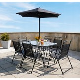 Gardenline - tuinset - met parasol - opklapbare stoelen - zwart