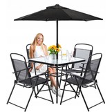 Gardenline - tuinset - met parasol - opklapbare stoelen - zwart