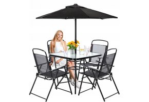 Gardenline - tuinset - met parasol - opklapbare stoelen - zwart