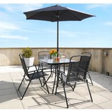 Gardenline - tuinset - met parasol - opklapbare stoelen - zwart