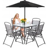 Gardenline - tuinset - met parasol - opklapbare stoelen - grijs