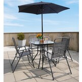 Gardenline - tuinset - met parasol - opklapbare stoelen - grijs