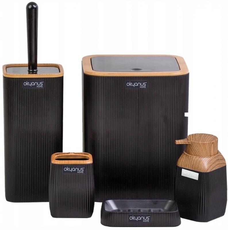 Badkamerset - toilet accessoires - stevig - 5-delig - zwart hout