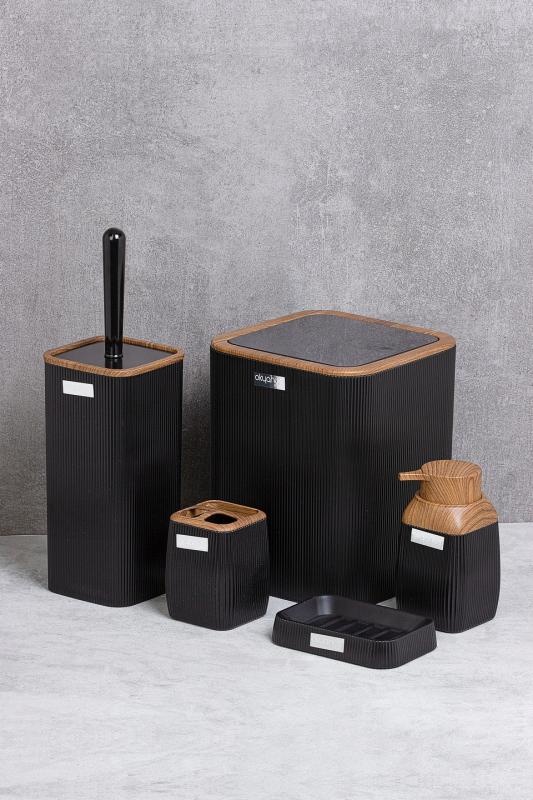 Badkamerset - toilet accessoires - stevig - 5-delig - zwart hout