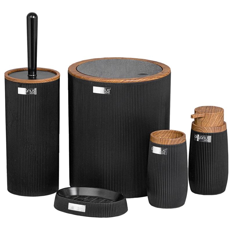 Badkamerset - toilet accessoires - stevig - 5-delig - zwart hout