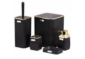 Badkamerset - toilet accessoires - stevig - 5-delig - zwart goud