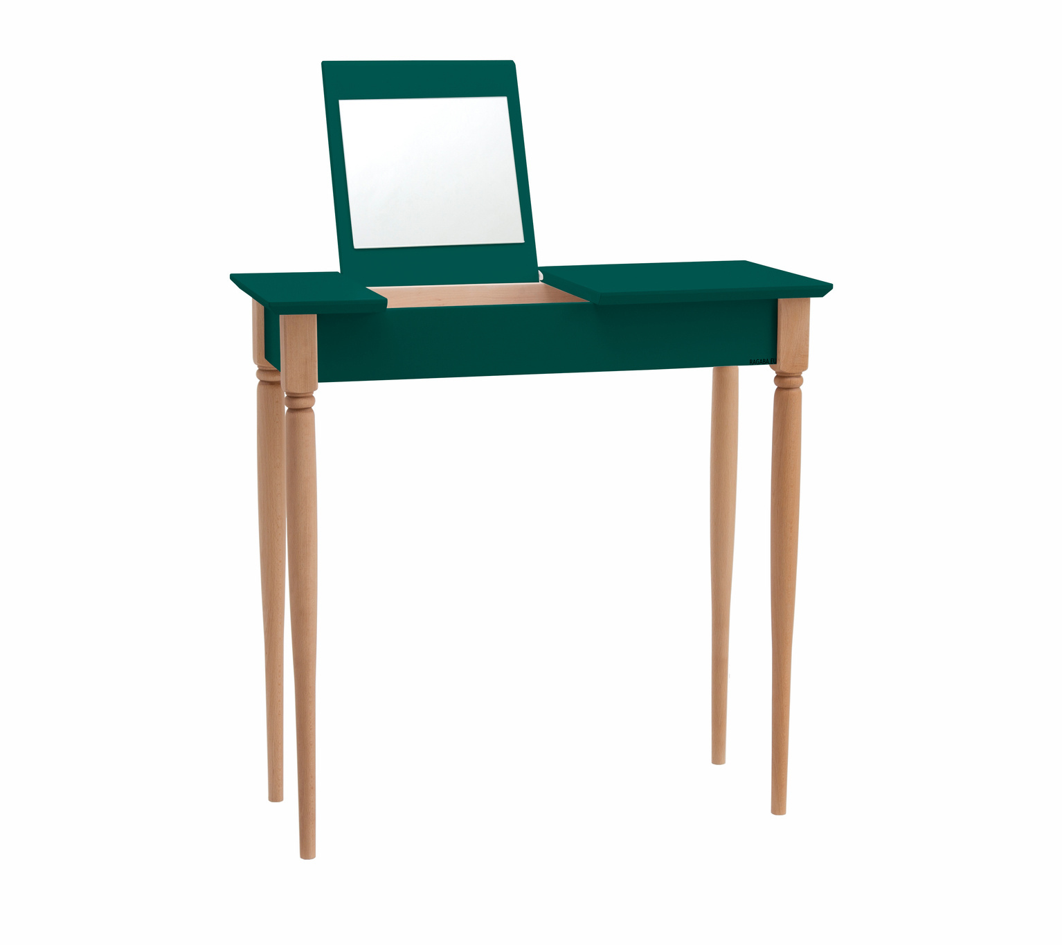 Mamo kaptafel met spiegel in zeegroen, beukenhouten poten - 65x35x74 cm