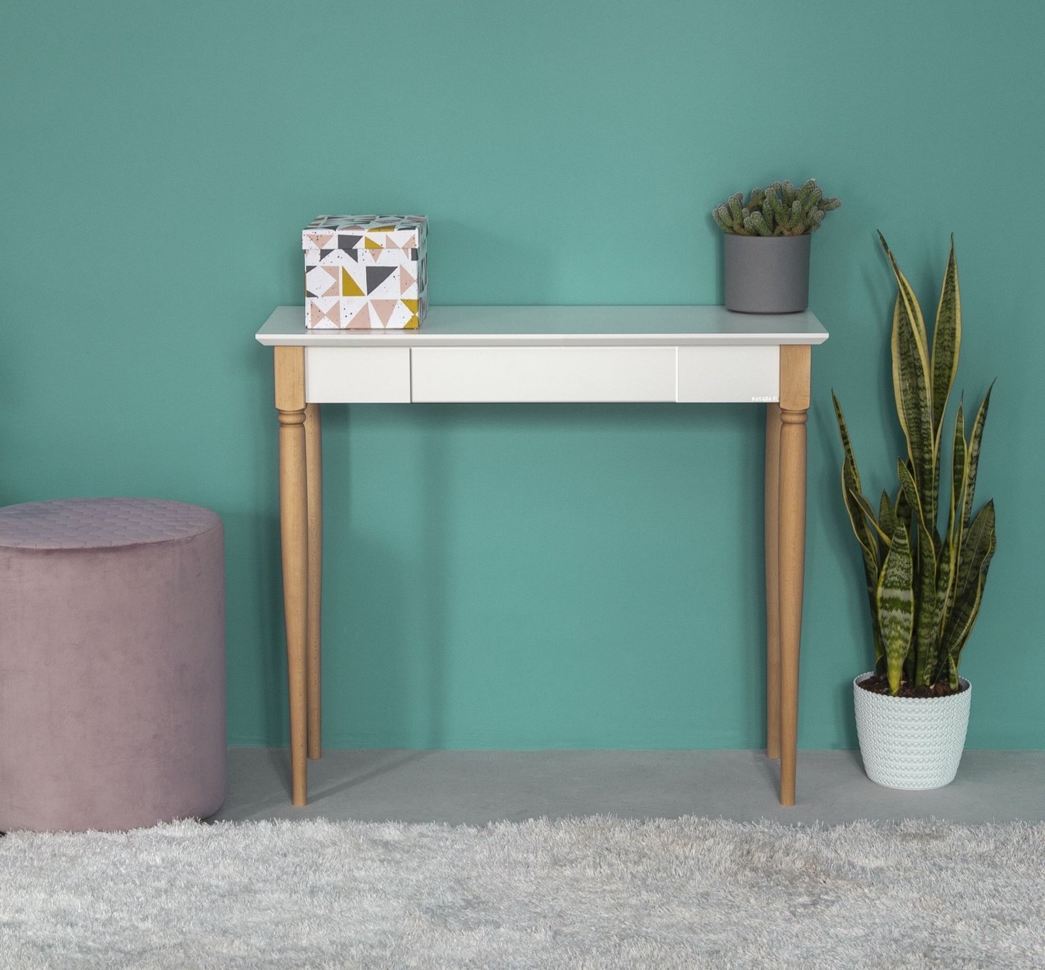 Mamo Schrijftafel - 105cm breed - petrolblauwe gelakte MDF & beukenhout met 1 lade. FSC100% & FSCMIX.