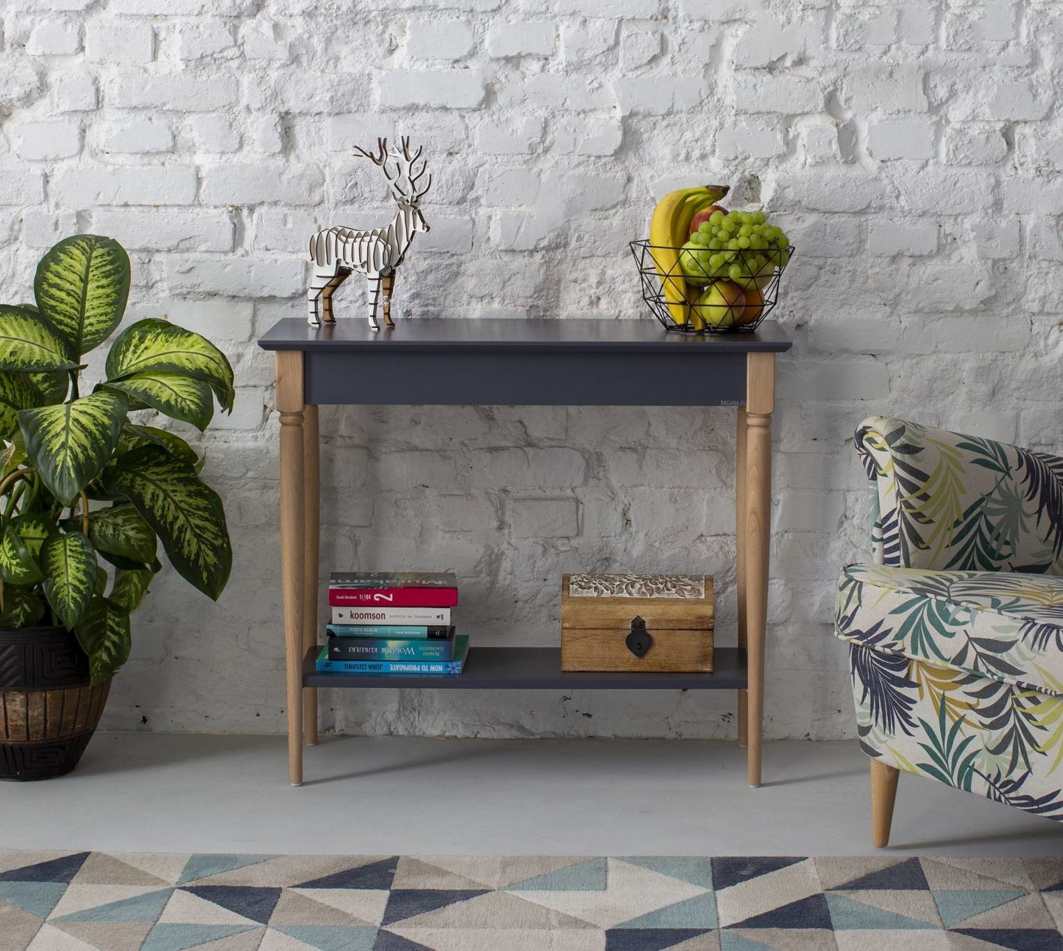 Mamo saliegroene Consoletafel, beukenhouten poten, 85 x 35 x 74 cm, FSC-gecertificeerd