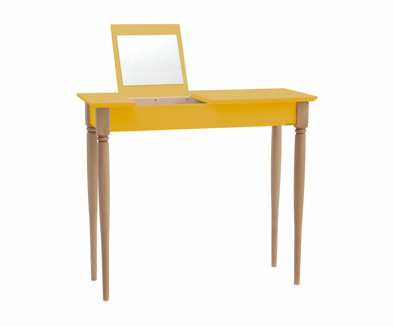 Mamo kaptafel met spiegel in bezemgeel en natuurlijk beukenhout