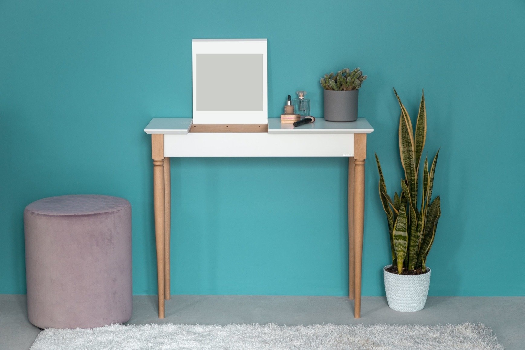 Mamo kaptafel met spiegel | Lichtgrijze beukenhouten tafel | FSC100% & FSCMIX gecertificeerd