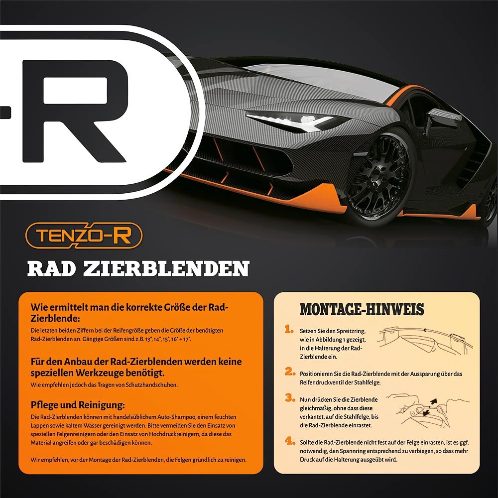 Tenzo-R - wieldoppen - voor stalen velgen - 15" - zwart rood