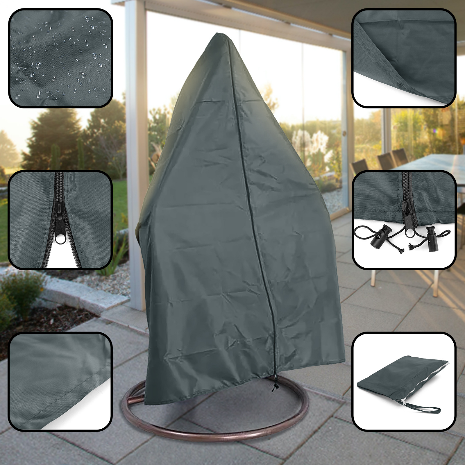 Beschermhoes - voor hangstoel - 190x100 cm - donkergrijs