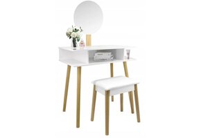 Kaptafel - spiegel - een kruk - 75,2x129,5x45 cm - wit