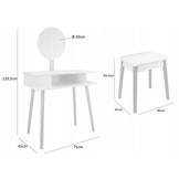 Kaptafel - spiegel - een kruk - 75,2x129,5x45 cm - wit