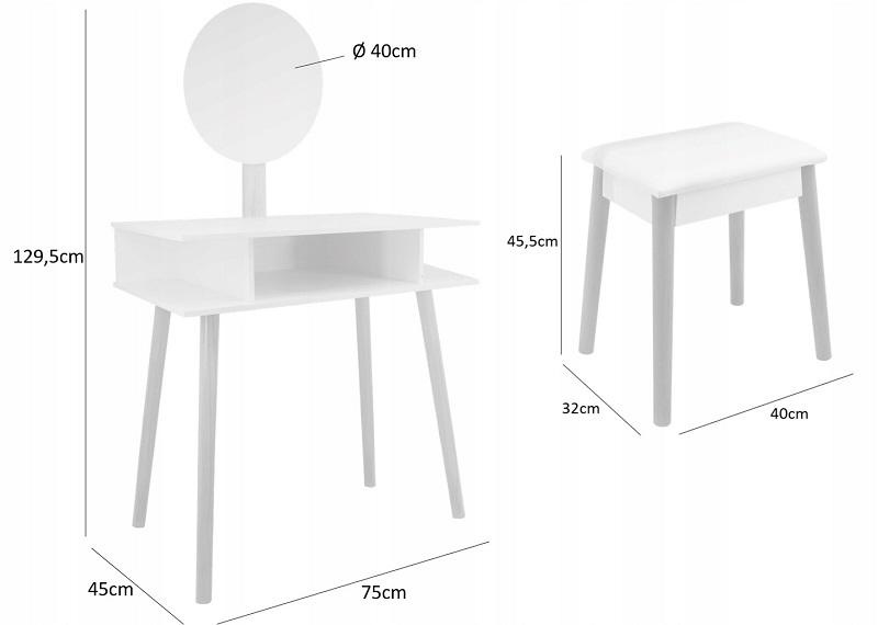 Kaptafel - spiegel - een kruk - 75,2x129,5x45 cm - wit