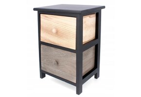 Ladekast - massief hout - 2 lades - 30x23x42 cm - zwart