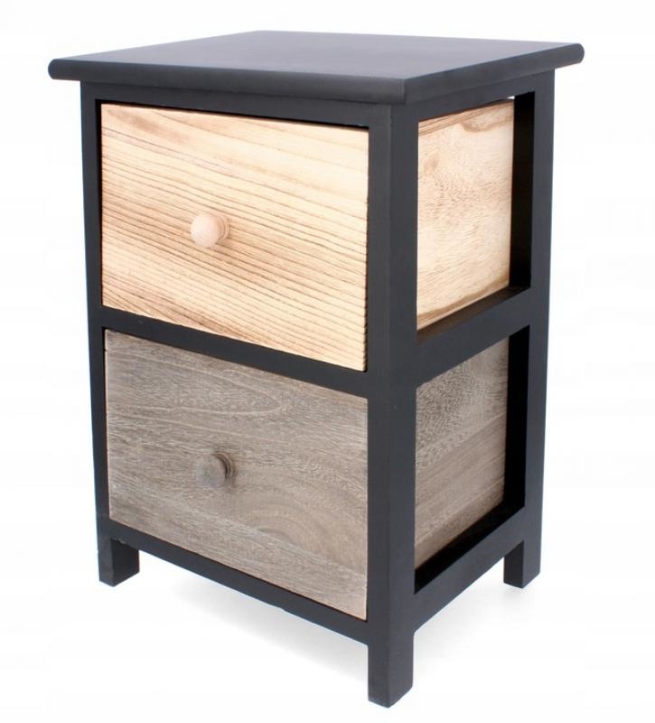 Ladekast - massief hout - 2 lades - 30x23x42 cm - zwart