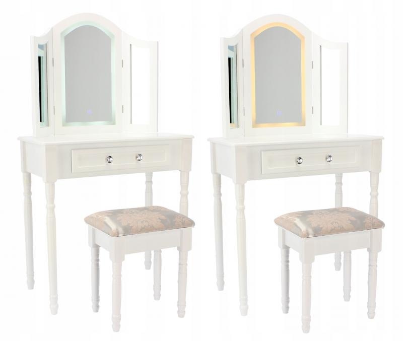 Kaptafel - met spiegel en kruk - LED-verlichting - 74x137x40 cm