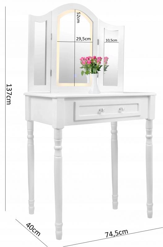 Kaptafel - met spiegel en kruk - LED-verlichting - 74x137x40 cm
