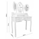Kaptafel - met spiegel en kruk - 7 lades - 90x146x40 cm - wit