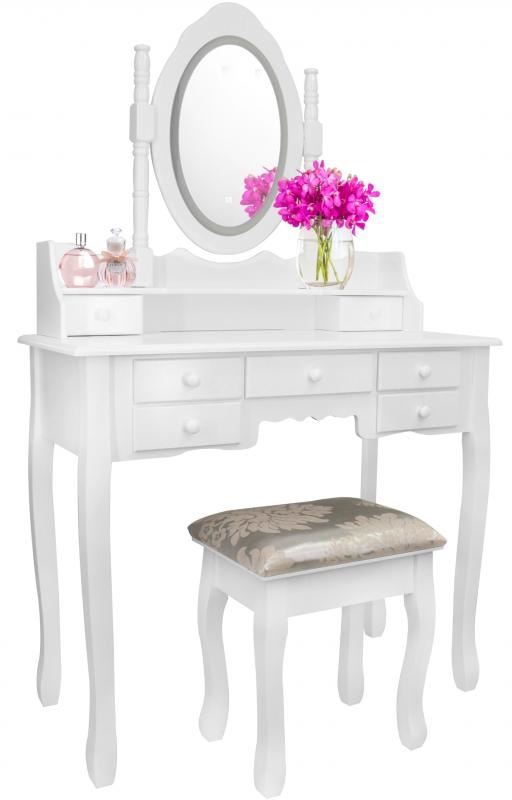 Kaptafel - met spiegel en kruk - LED-verlichting - 90x146x40 cm