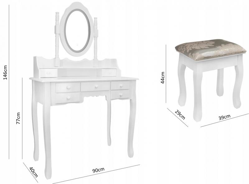 Kaptafel - met spiegel en kruk - LED-verlichting - 90x146x40 cm