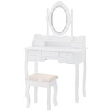 Kaptafel - met spiegel en kruk - LED-verlichting - 90x146x40 cm