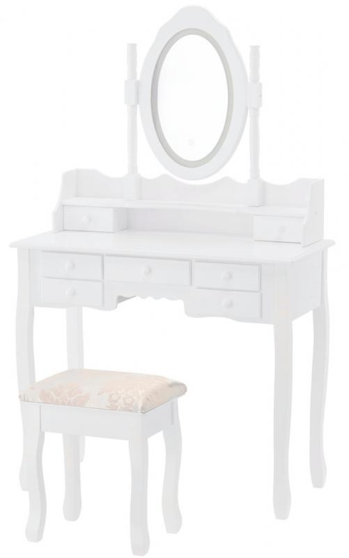 Kaptafel - met spiegel en kruk - LED-verlichting - 90x146x40 cm