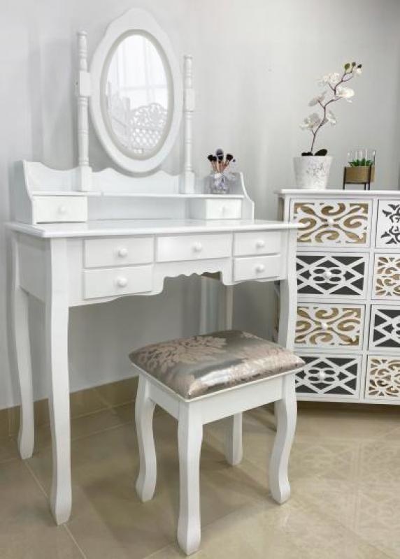 Kaptafel - met spiegel en kruk - LED-verlichting - 90x146x40 cm