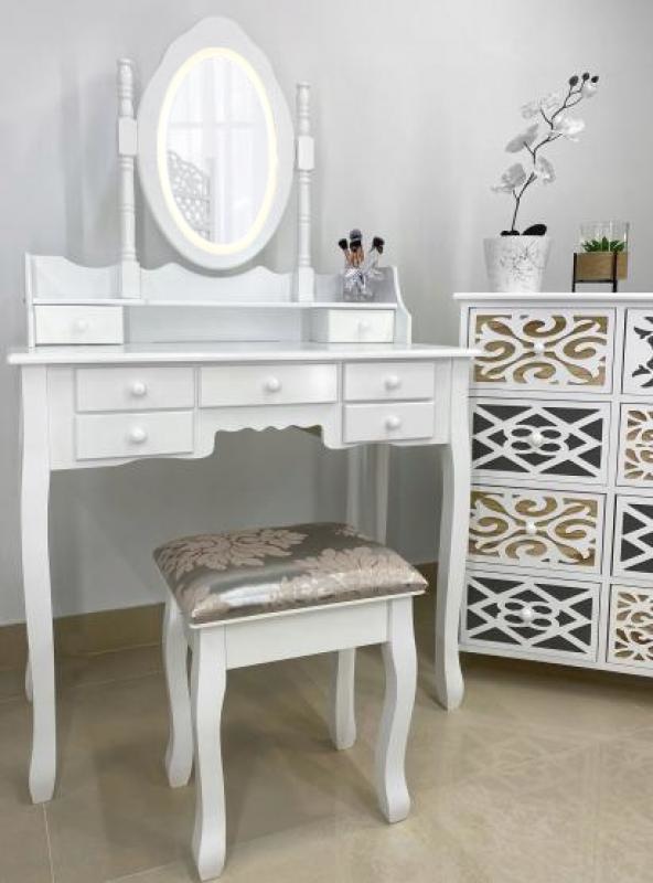Kaptafel - met spiegel en kruk - LED-verlichting - 90x146x40 cm