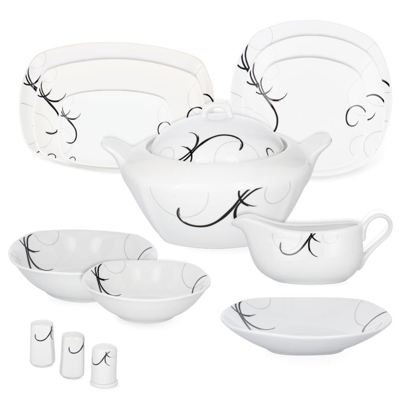 Cookline - serviesset - 12 personen - 49 delig - wit zwart