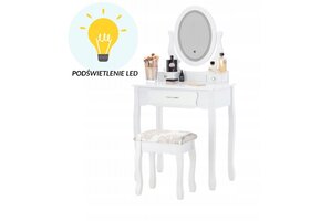 Kaptafel - met spiegel en kruk - LED-verlichting - 71x135x40,5 cm