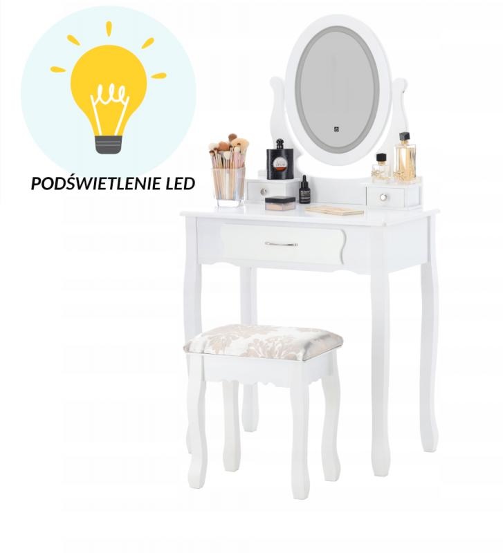 Kaptafel - met spiegel en kruk - LED-verlichting - 71x135x40,5 cm