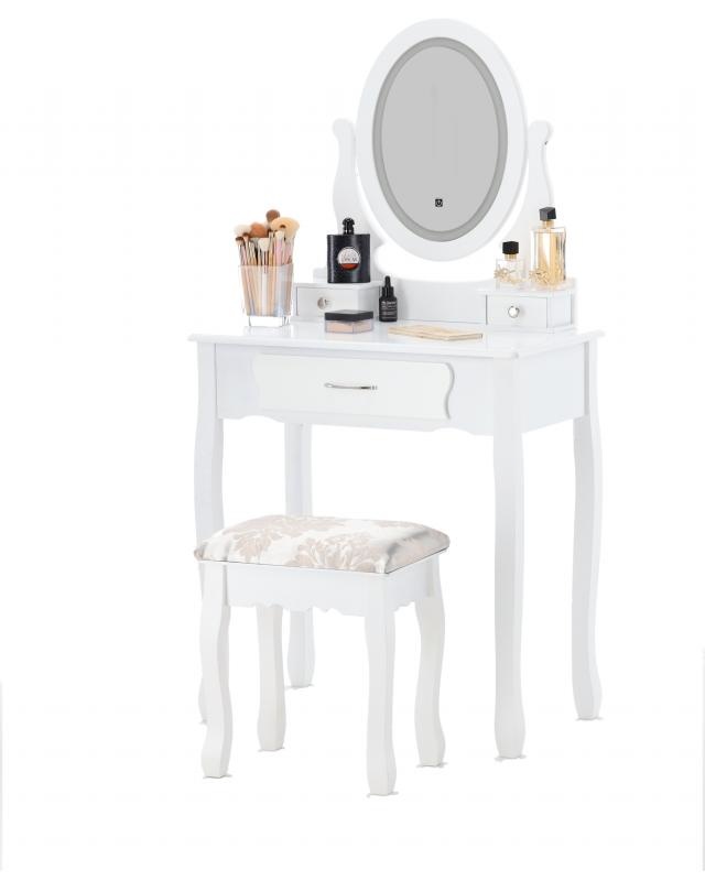 Kaptafel - met spiegel en kruk - LED-verlichting - 71x135x40,5 cm