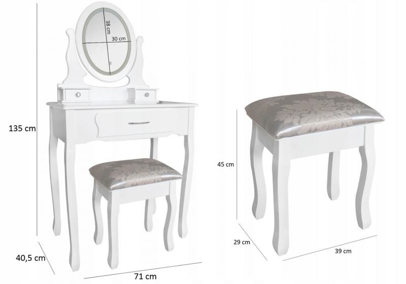Kaptafel - met spiegel en kruk - LED-verlichting - 71x135x40,5 cm