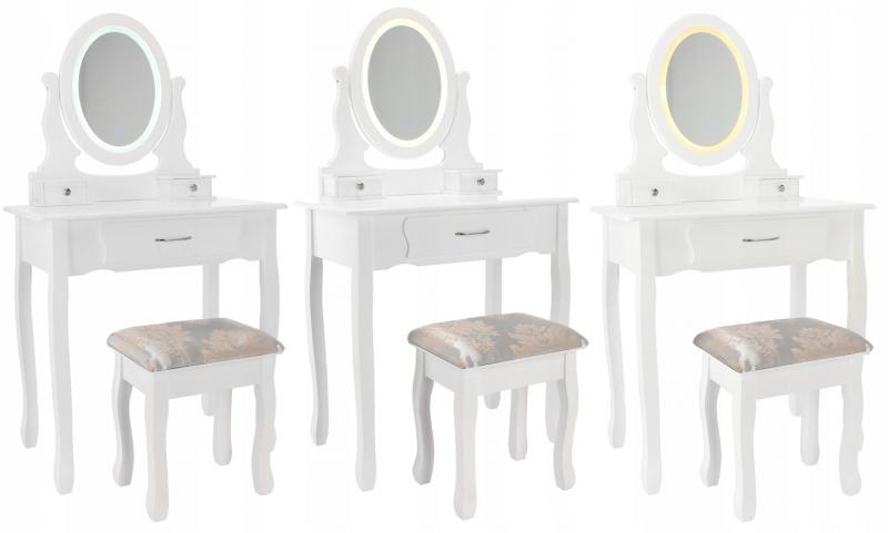 Kaptafel - met spiegel en kruk - LED-verlichting - 71x135x40,5 cm