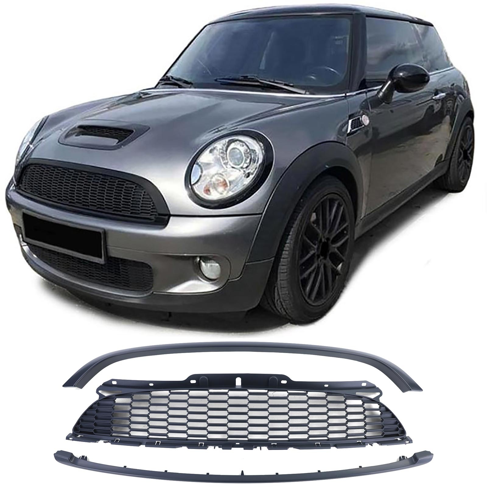 Sport radiateurrooster - Mini Cooper R56 Cabrio R57 - 3-delige set - ZWART MAT