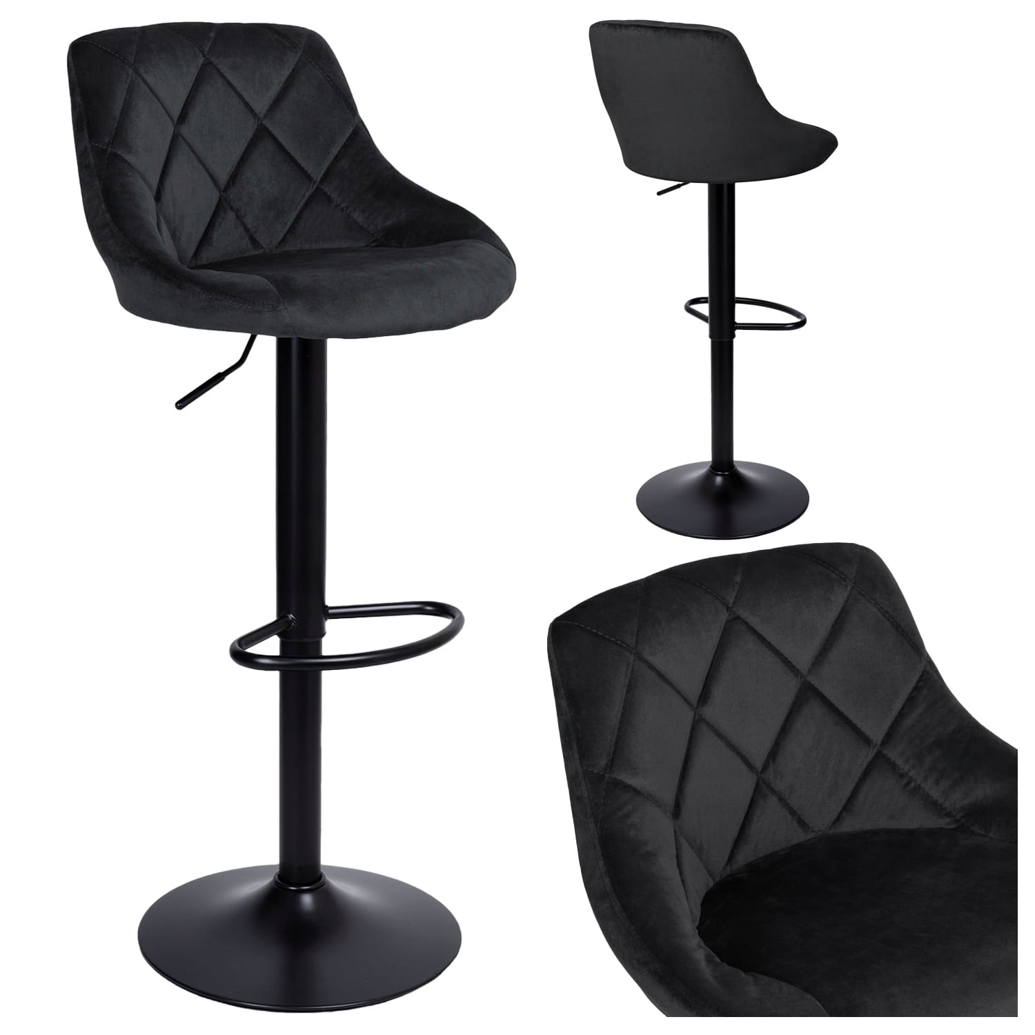 Barstoel - 54-75cm - Velvet - zwart