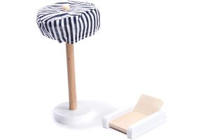 Poppenhuis - 78x62x27cm - 5 kamers - Natuurlijk hout - Inclusief 16 meubels