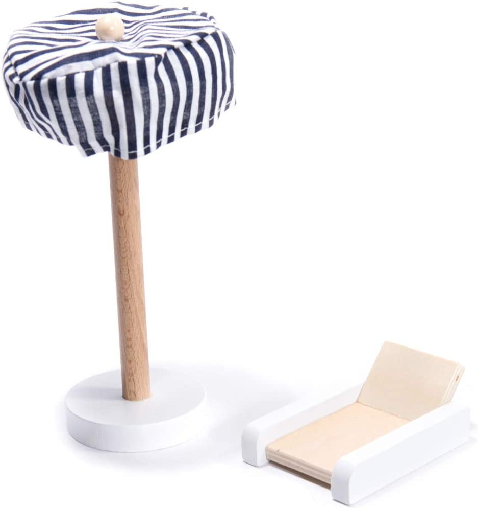 Poppenhuis - 78x62x27cm - 5 kamers - Natuurlijk hout - Inclusief 16 meubels