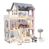 Houten poppenhuis - met meubels - 78x62x27 - 3 verdiepingen