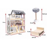 Houten poppenhuis - met meubels - 78x62x27 - 3 verdiepingen