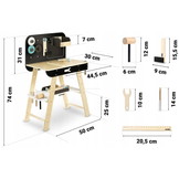 Kinderwerkplaats - 74x50x30 - inclusief accessoires - houten speelgoed - schoolbordverf