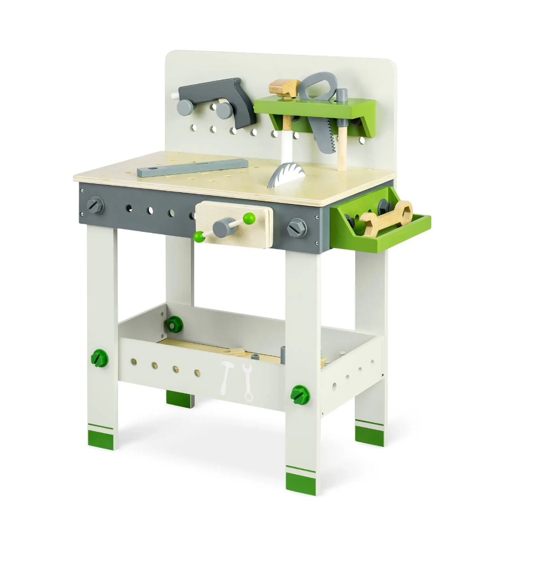 Houten werkplaats - 71,5cm - inclusief gereedschap - blank hout